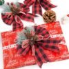 JOHOUSE 6PCS Christmas Red Buffalo Plaid Bows, 6 x 5 Inch Decorative Christmas Bows