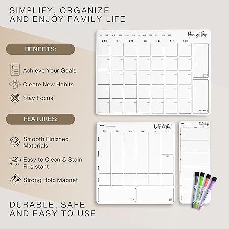 POBE All In One Calendar Magnetic Board for Home, School, Office