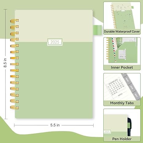 AIMPEAK  2025 Daily Planner with Monthly Tabs ,Green, 5.5"x8.5"