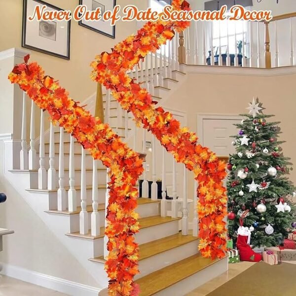 4 2 Pack Fall Maple Leaf Garland 5.7Ft/Piece Artificial Autumn Maple Leaves Garland