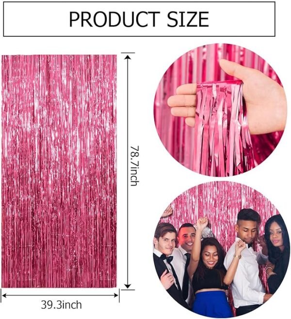BOMSI 2 Pack Pink Backdrop Party Decorations Tinsel Curtain