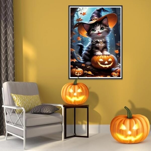 eniref Diamond Art Kits for Adults,Halloween Cat Pumpkin DIY 5D Round Full Drill Diamond Painting