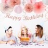 Huglony Pink White Rose-Gold Birthday Party-Decorations - 21pcs Happy Banner