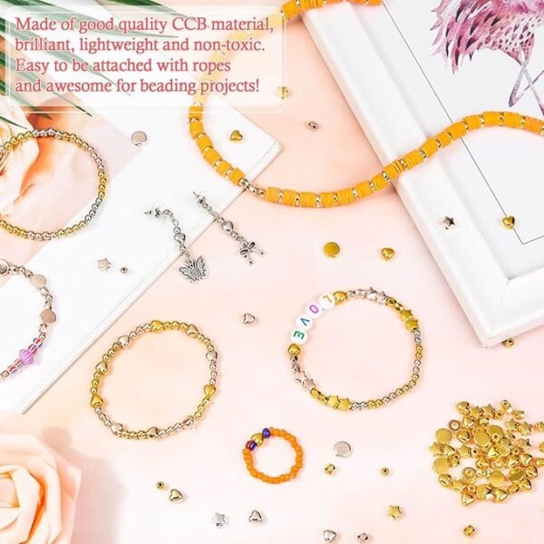 2160 Pieces Gold Spacer Beads Set, Assorted Round Star Gold Beads for Bracelet
