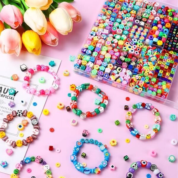 DULEFUN 960pcs Polymer Clay Beads Charms Bracelet Kit 24 Styles Cute Fun Clay Flower Butterfly Heart Animal Letter Pony Beads