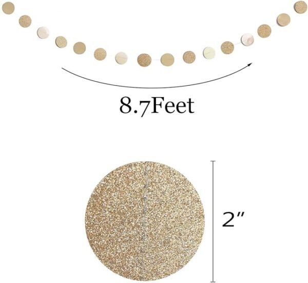 TTSAM 6 Pcs Glitter Champagne Gold Paper Circle Dots Garland (52 Feet)