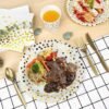 Lzerking 210 Pieces of White and Gold Dot Paper Plates, Cups, Napkins, and Heavy Duty Silverware