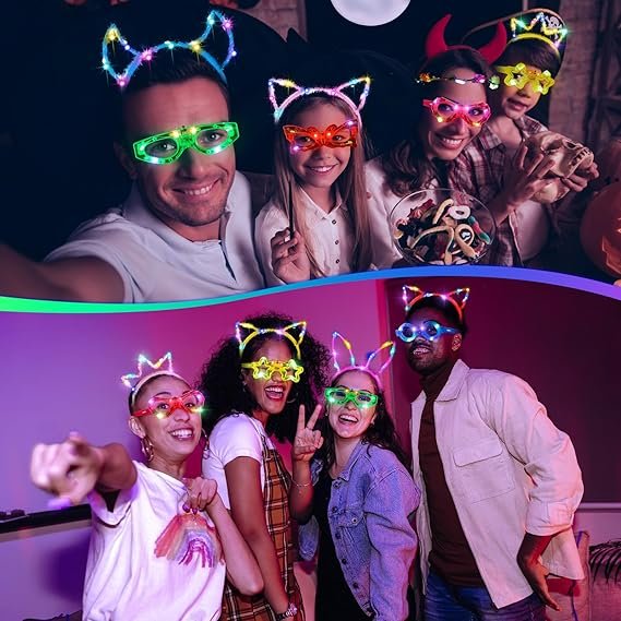 Unittype Glow in the Dark Party Supplies Set Includes Glow Headbands LED Light up Glasses Kids