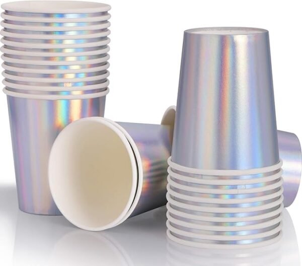 175Pcs Iridescent Party Decorations-Silver party Plates and Cups and Napkins Sets