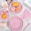 350 Pcs Pink Paper Plates and Napkins, 50 Guest