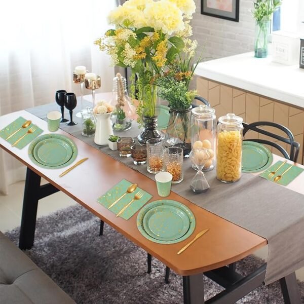 Whaline 175Pcs Sage Green Plates Cups and Napkins,Serve 25 Guests