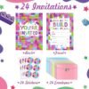 Colarr 24 Set Girls Pink Building Blocks Birthday Party Invitations