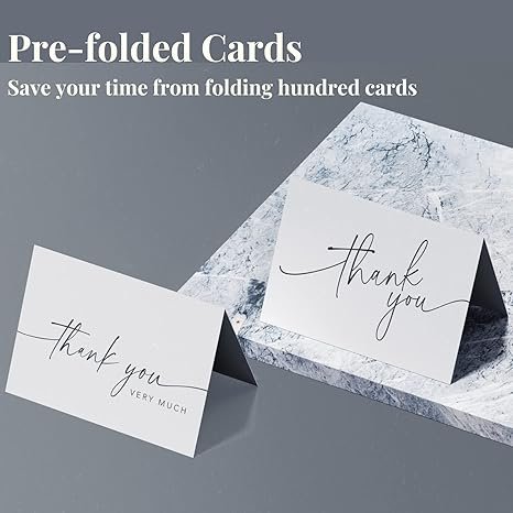 Thank You Cards with Kraft Envelopes and Matching Stickers, Bulk Pack of 100, 4x6 Inch Minimalistic Design