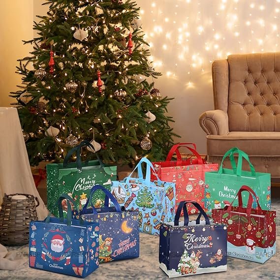 PARSUP Christmas Gift Bags,Christmas Tote Bags with Handles, Christmas Treat Bags