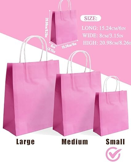 qiqee 48PCS Small Gift Bag with Handles Bulk 24 Colors Paper Party Bags 8.3"x6"x3"