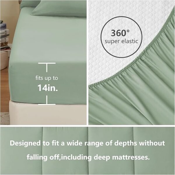 CozyLux Sage Green Comforter Set Queen 7 Pieces Bed in a Bag Sage Green Comforter Queen Size Comforters Bedding Sets
