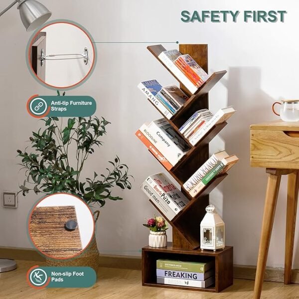 Yoobure Tree Bookshelf - 6 Shelf Retro Floor Standing Bookcase