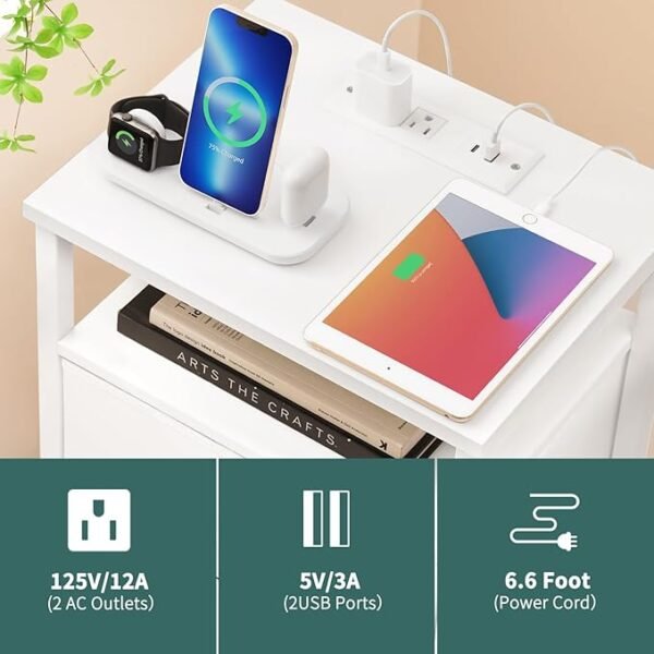 Yoobure Night Stand with Charging Station, 16 Colors LED Nightstand with USB Ports and Outlets