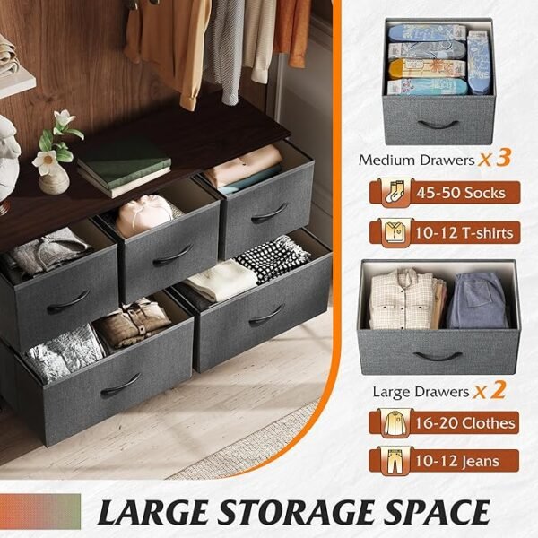 WLIVE Dresser for Bedroom with 5 Drawers, Wide Chest of Drawers