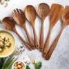 Zulay Kitchen 6-Piece Wooden Spoons for Cooking - Smooth Finish Teak Wooden Utensils for Cooking
