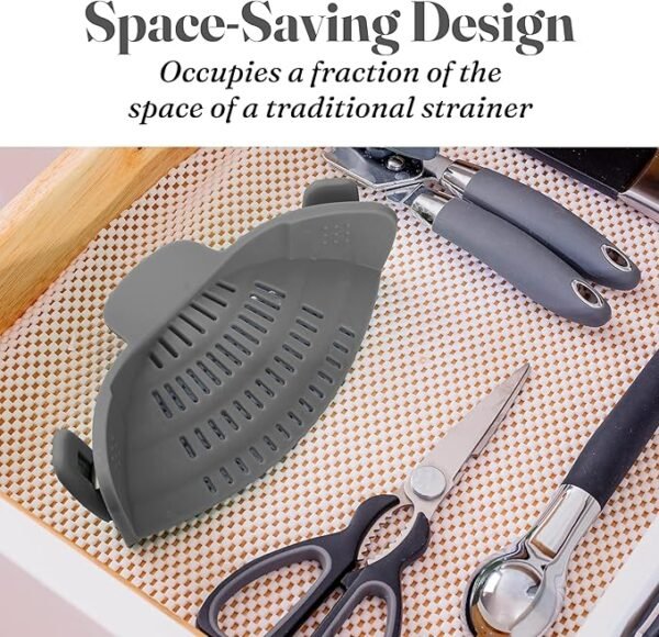 Kitchen Gizmo Snap N' Strain - Silicone Pasta Strainer Clip-On for Pots and Pans - Heat Resistant Colander