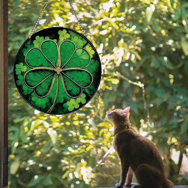 MATIHAY Shamrock Clover Acrylic Window Hanging, St Patrick's Day Decorations Good Luck Clover