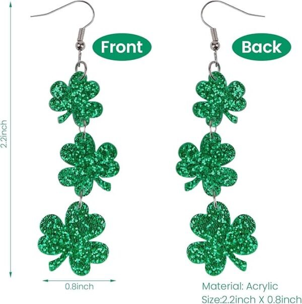 St Patricks Day Earrings, Green Shamrock Dangle Earrings for Women