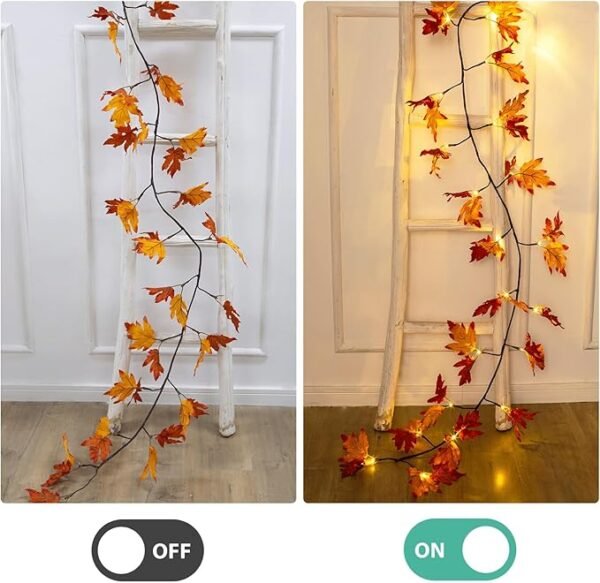 Fall Garland with Lights - 8.2Ft Maple Leaf Garland with Timer