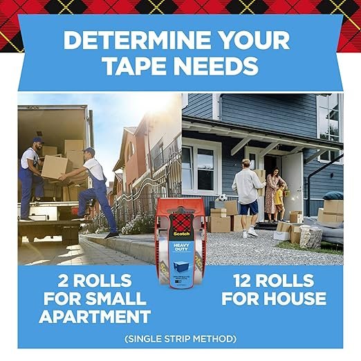 Scotch Heavy Duty Shipping Packing Tape, Clear, 1.88 in. x 22.2 yd., 6 Tape Rolls