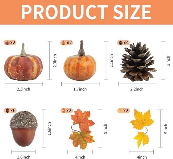 20 Pcs Realistic Pumpkin Decorating Kit, Pumpkin Decor with Maple Leaves