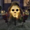 3 Pcs Halloween Pathway Lights Outdoor, 30 LEDs Halloween Skull and Arms Stake Lights