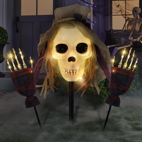 3 Pcs Halloween Pathway Lights Outdoor, 30 LEDs Halloween Skull and Arms Stake Lights