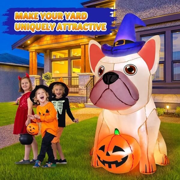 Zukakii 5Ft LEDs Blow Up Yard Pumpkin with Witch Hat