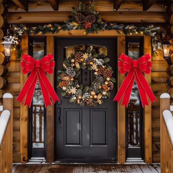 6 Pcs Red Christmas Bows Outdoor Decorations - 16”x24” Large Velvet Wreath
