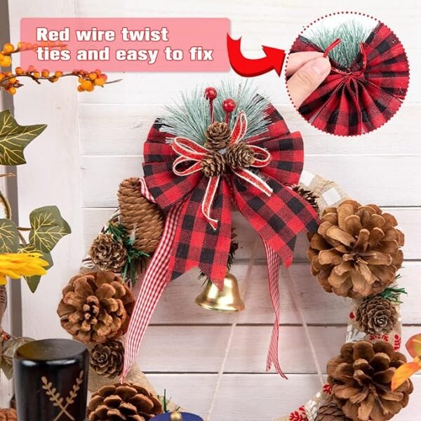 JOHOUSE 6PCS Christmas Red Buffalo Plaid Bows, 6 x 5 Inch Decorative Christmas Bows