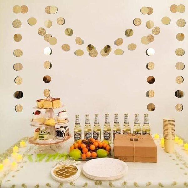 TTSAM 6 Pcs Glitter Champagne Gold Paper Circle Dots Garland (52 Feet)