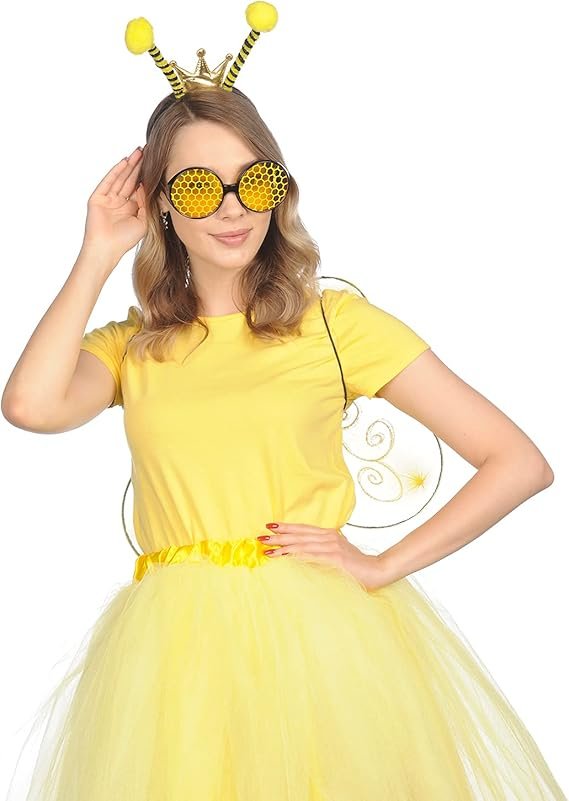 Funcredible Bee Headband, Bee Glasses and Bee Wings