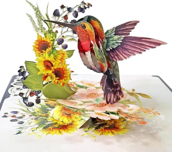 3D Pop Up Birthday Card Hummingbird Sunflower