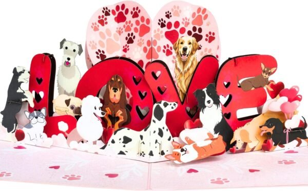 3D Dog Pop Up Valentine Card Cute Gift for Kids