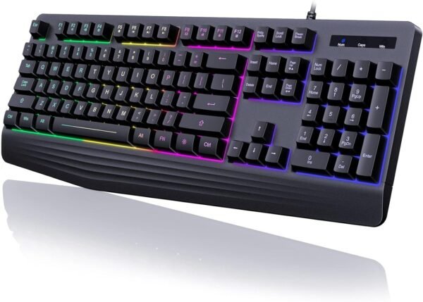1 104-Key Rainbow LED Wired Silent Gaming Keyboard PC