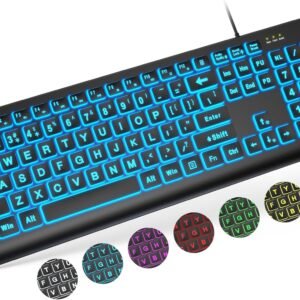 Large Print USB Backlit Wired Keyboard for PC