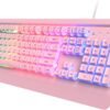 104-Key Rainbow LED Metal Wired Gaming Keyboard Pink