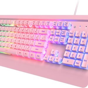 1 104-Key Rainbow LED Metal Wired Gaming Keyboard Pink