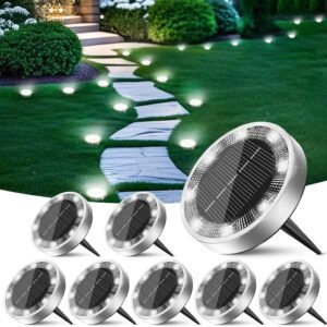 Solar Ground Lights 8-Pack Waterproof Outdoor Pathway LED