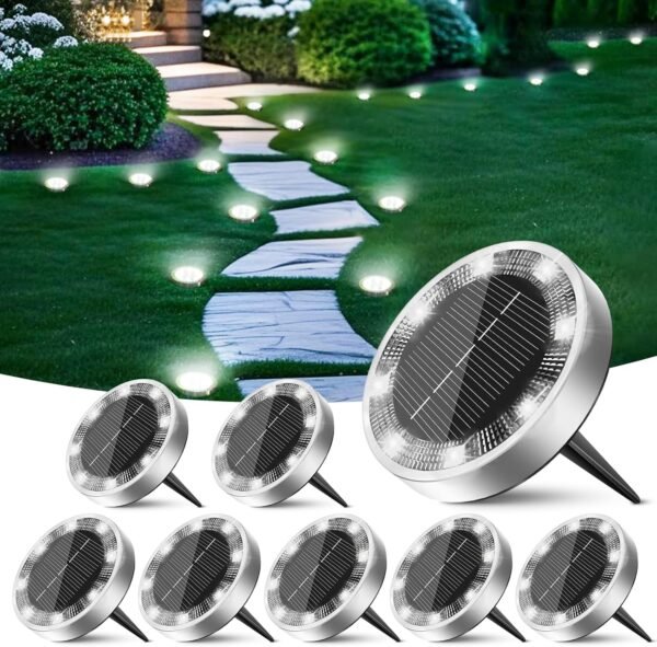 Solar Ground Lights 8-Pack Waterproof Outdoor Pathway LED
