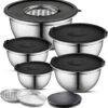 1 Stainless Steel Mixing Bowls Set Lids Grater Nestable