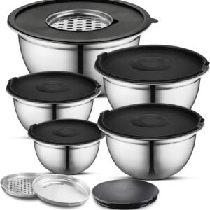 Stainless Steel Mixing Bowls Set Lids Grater Nestable