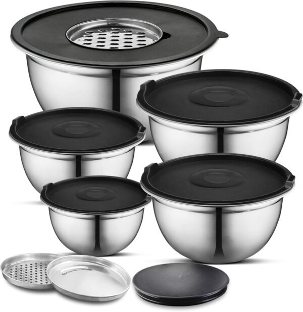 1 Stainless Steel Mixing Bowls Set Lids Grater Nestable