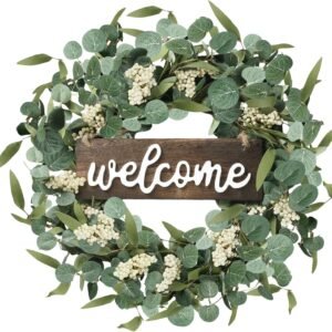 1 Artificial Eucalyptus Welcome Wreath 20 Inch Spring Summer Decor
