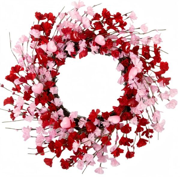 20 Inch Valentine Heart Berry Wreath Romantic Door Decoration